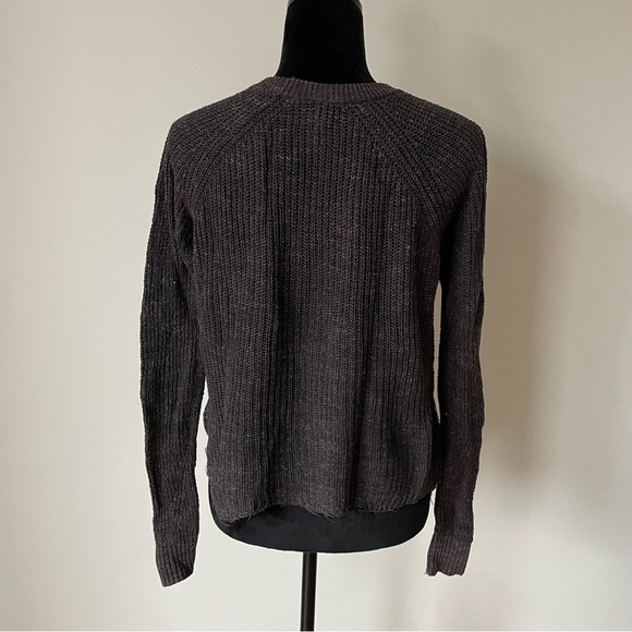 Cotton by Autumn Cashmere Rye Brown Speckled Distressed Scallop Shaker Sweater S - Picture 7 of 12